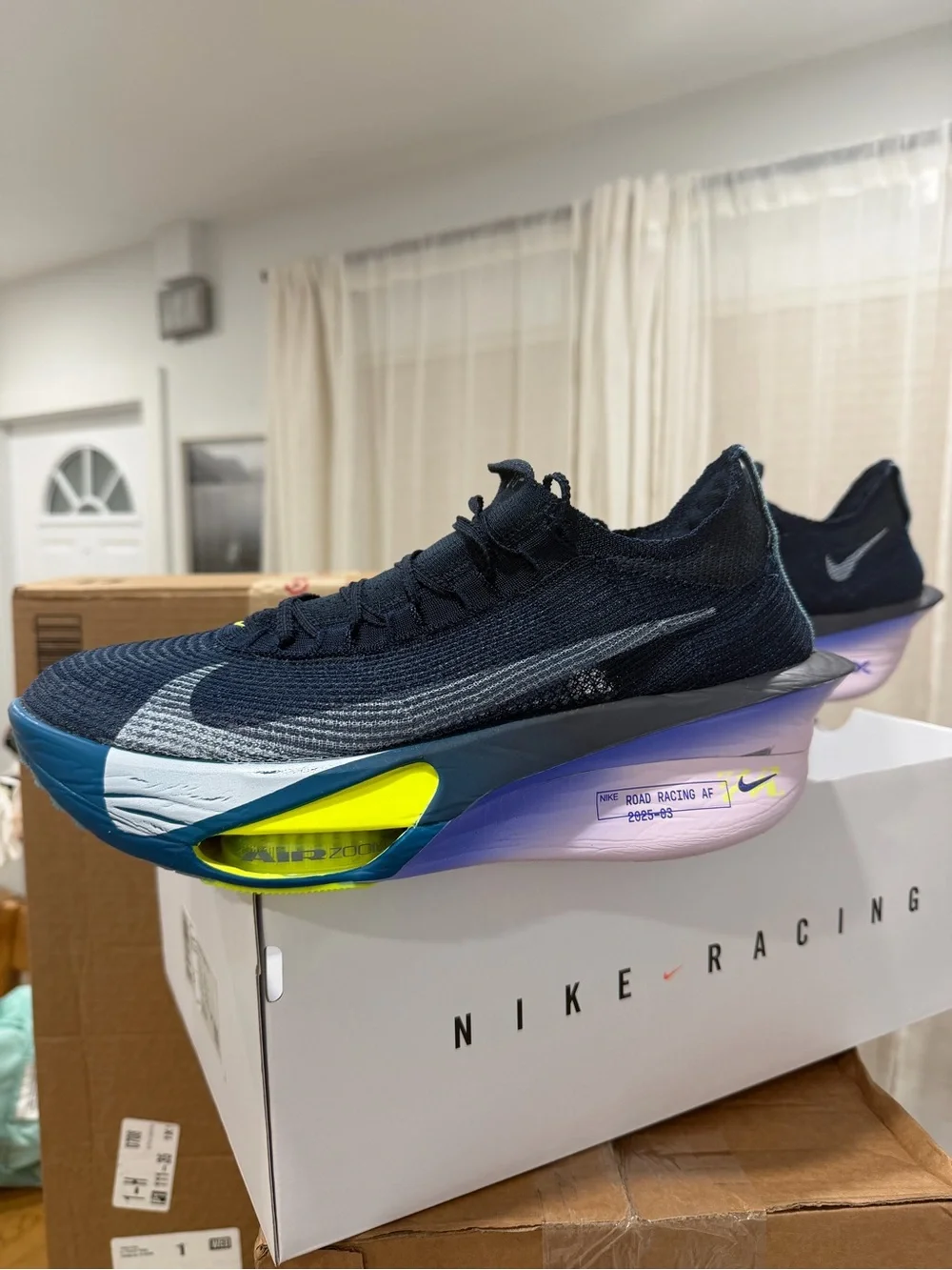 Brand New Nike Alphafly 3 Next % Air Zoom Navy with Bright Blue and Neon Yellow